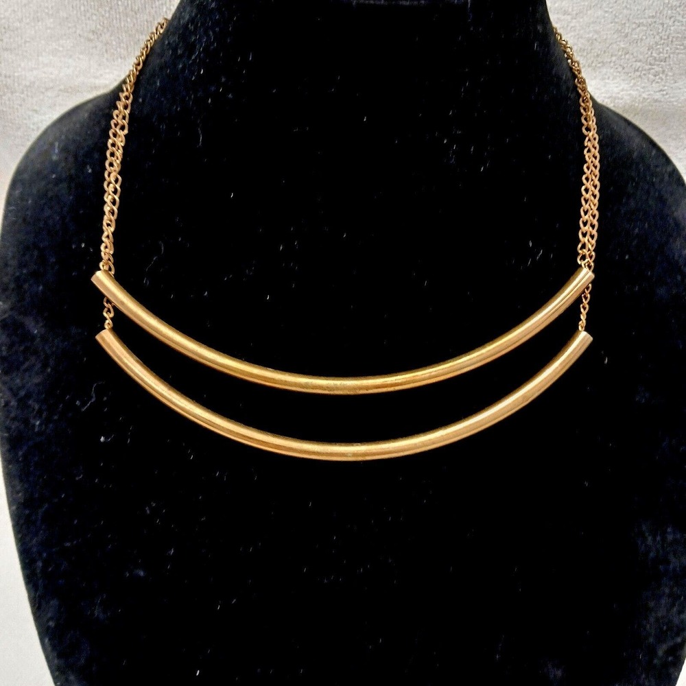 Vintage Choker Women's Necklace Brass Tone MCM Modern Minimalist Structural